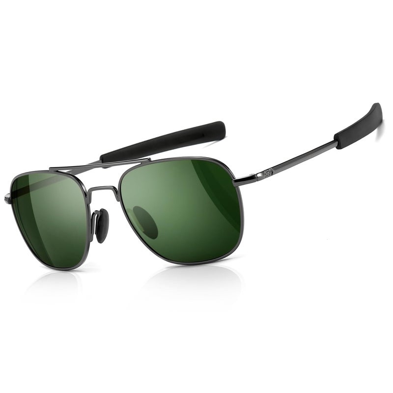 SUNGAIT Men's Military Style Polarized Pilot Aviator Sunglasses - Bayonet Temples (Gunmetal Frame/Dark Green Lens) SGT285QKML - Image 1